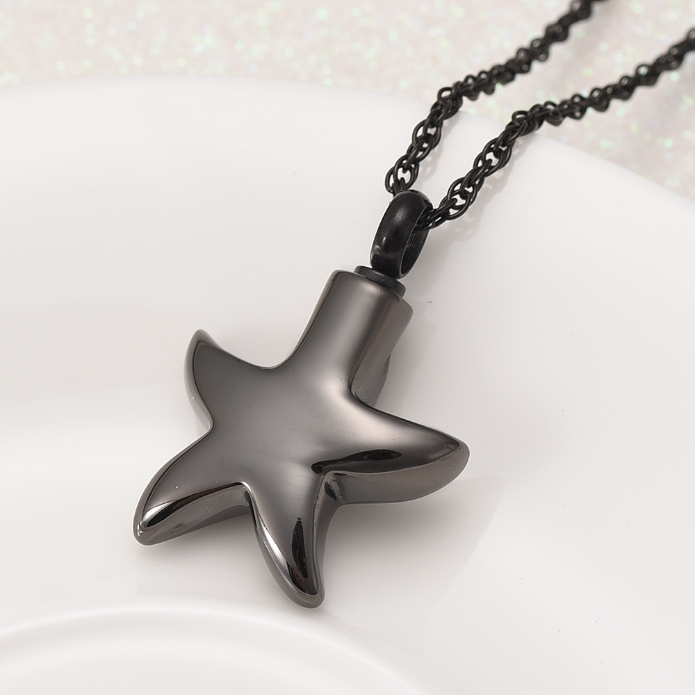 Urn Pendant Necklace Star Shape Openable Pet Ashes Holder Men's Memorial Jewelry