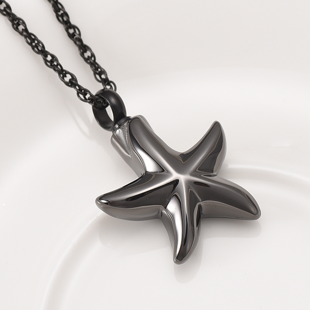 Urn Pendant Necklace Star Shape Openable Pet Ashes Holder Men's Memorial Jewelry