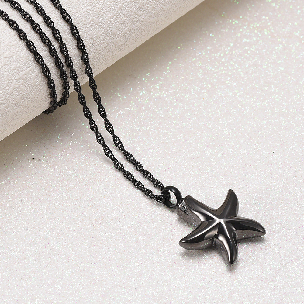 Urn Pendant Necklace Star Shape Openable Pet Ashes Holder Men's Memorial Jewelry