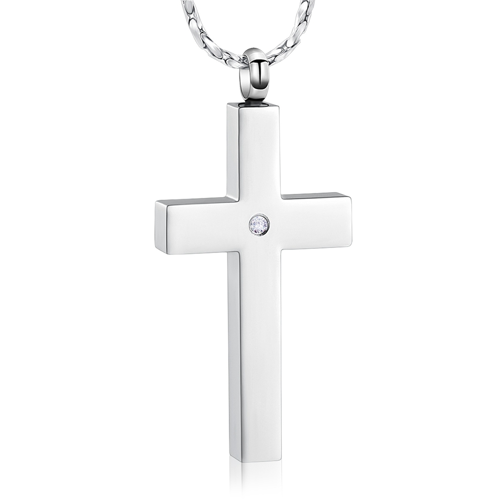 Crystal Cremation Cross Necklace for Ashes Stainless Steel Cross Urn Pendant New