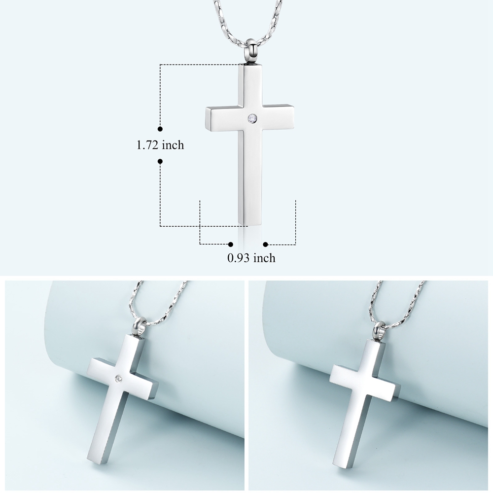 Crystal Cremation Cross Necklace for Ashes Stainless Steel Cross Urn Pendant New