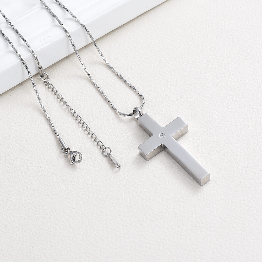 Crystal Cremation Cross Necklace for Ashes Stainless Steel Cross Urn Pendant New