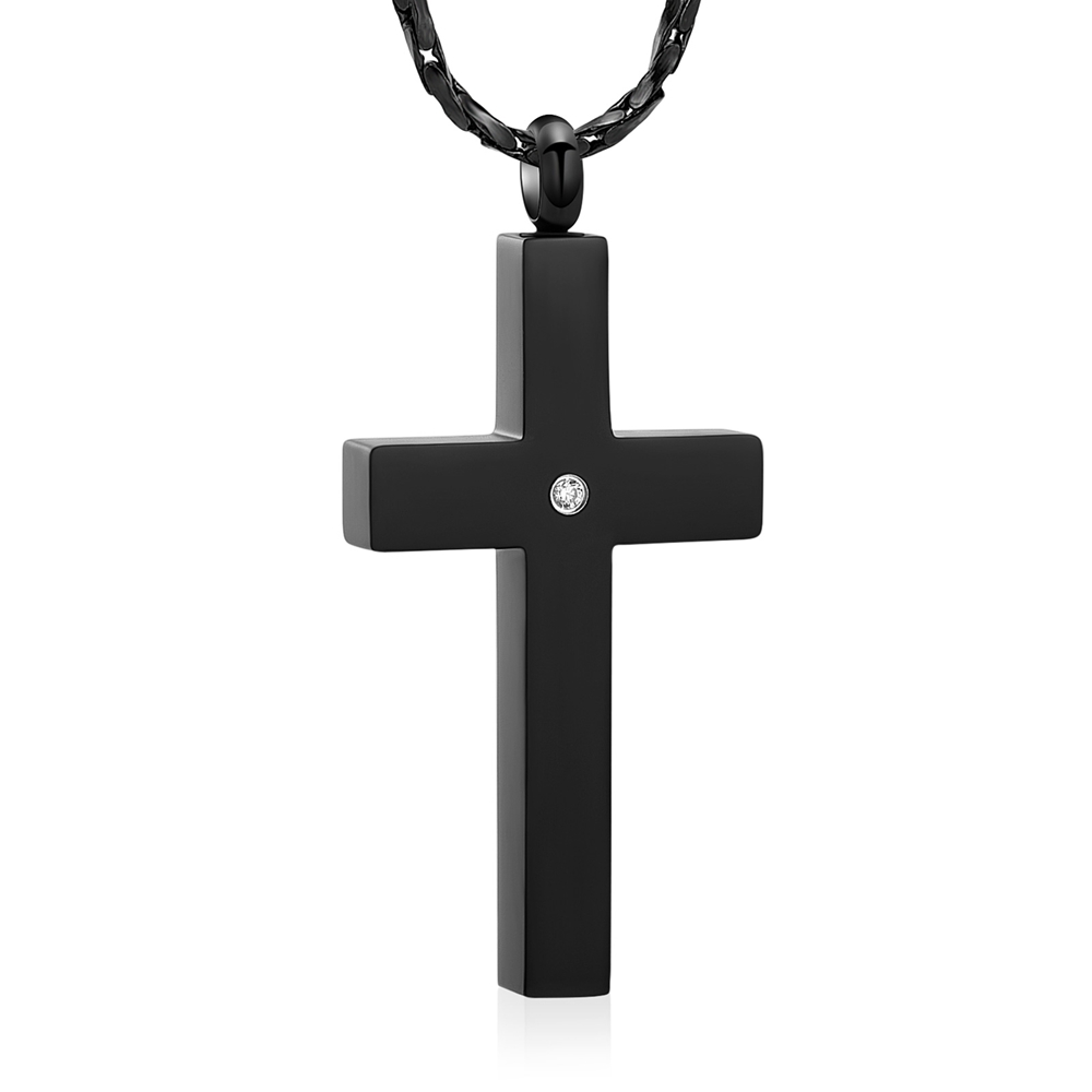 Crystal Cremation Cross Necklace for Ashes Stainless Steel Cross Urn Pendant New