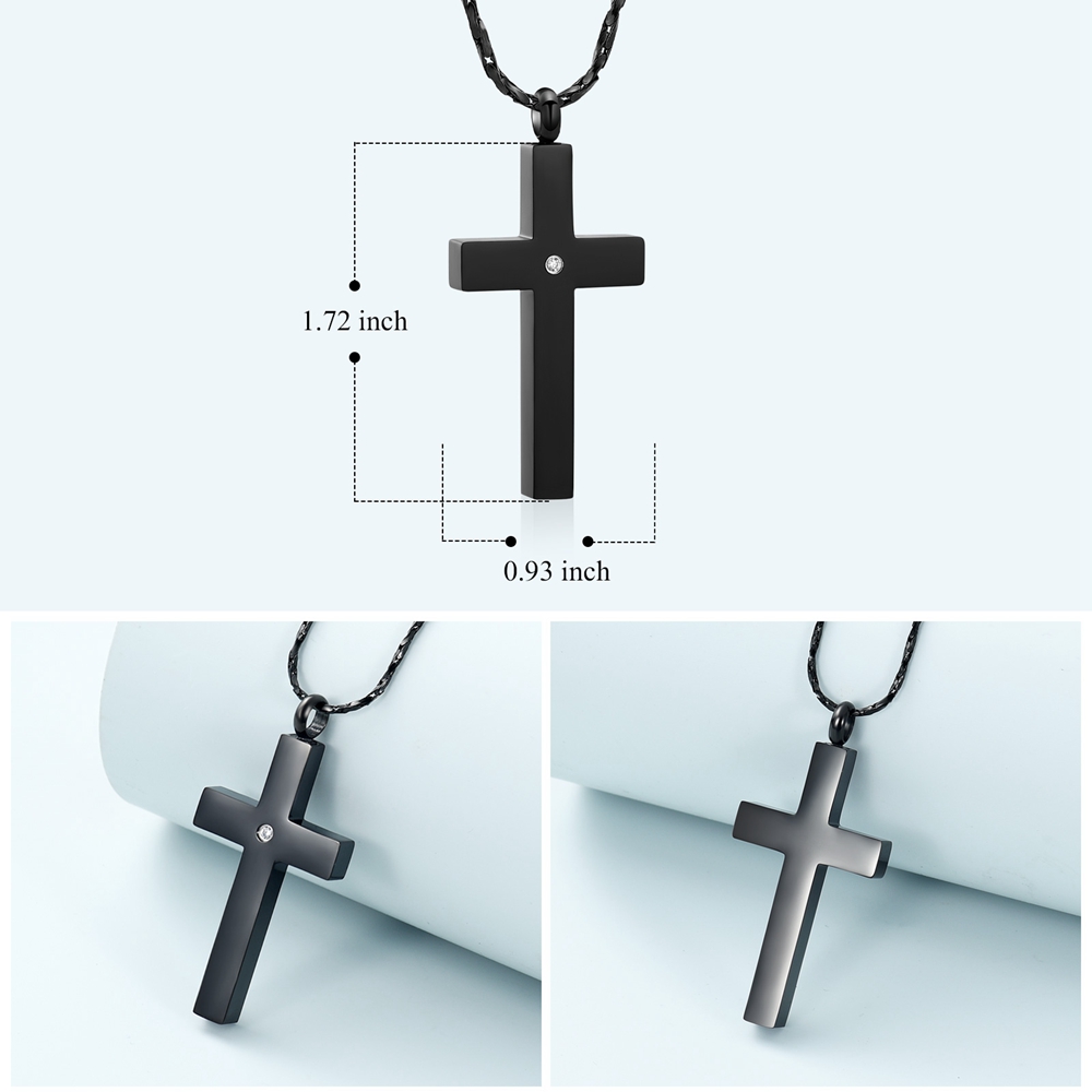 Crystal Cremation Cross Necklace for Ashes Stainless Steel Cross Urn Pendant New