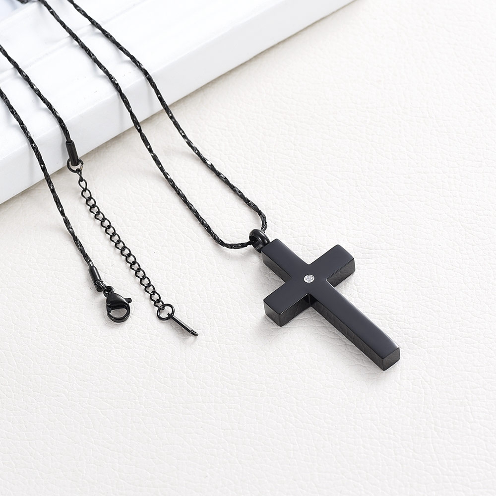 Crystal Cremation Cross Necklace for Ashes Stainless Steel Cross Urn Pendant New