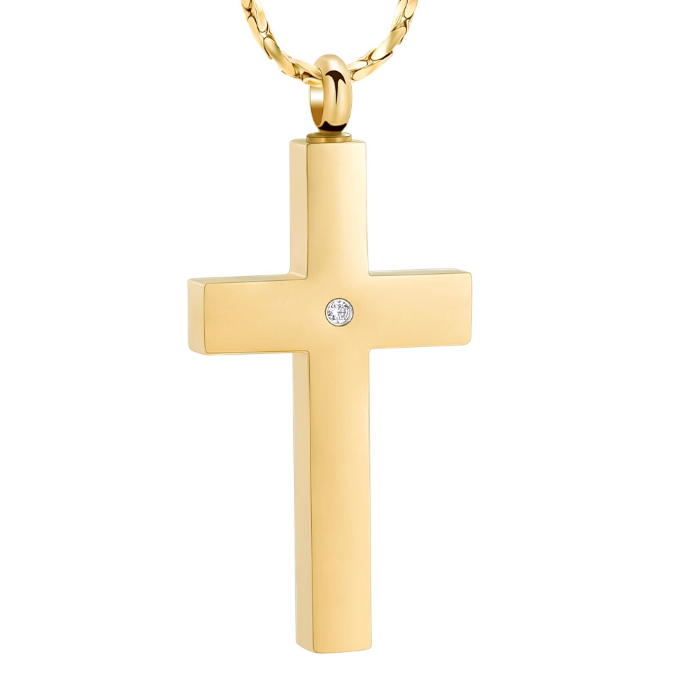 Crystal Cremation Cross Necklace for Ashes Stainless Steel Cross Urn Pendant New