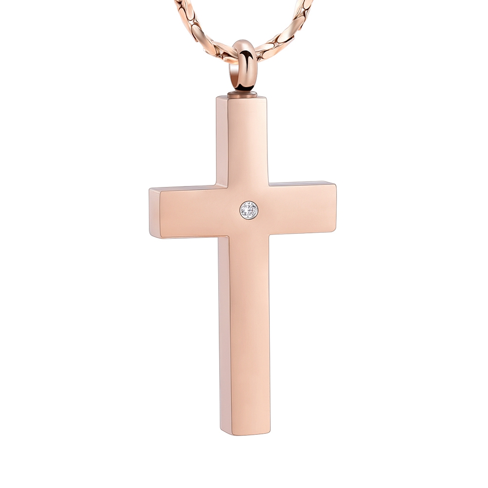 Crystal Cremation Cross Necklace for Ashes Stainless Steel Cross Urn Pendant New