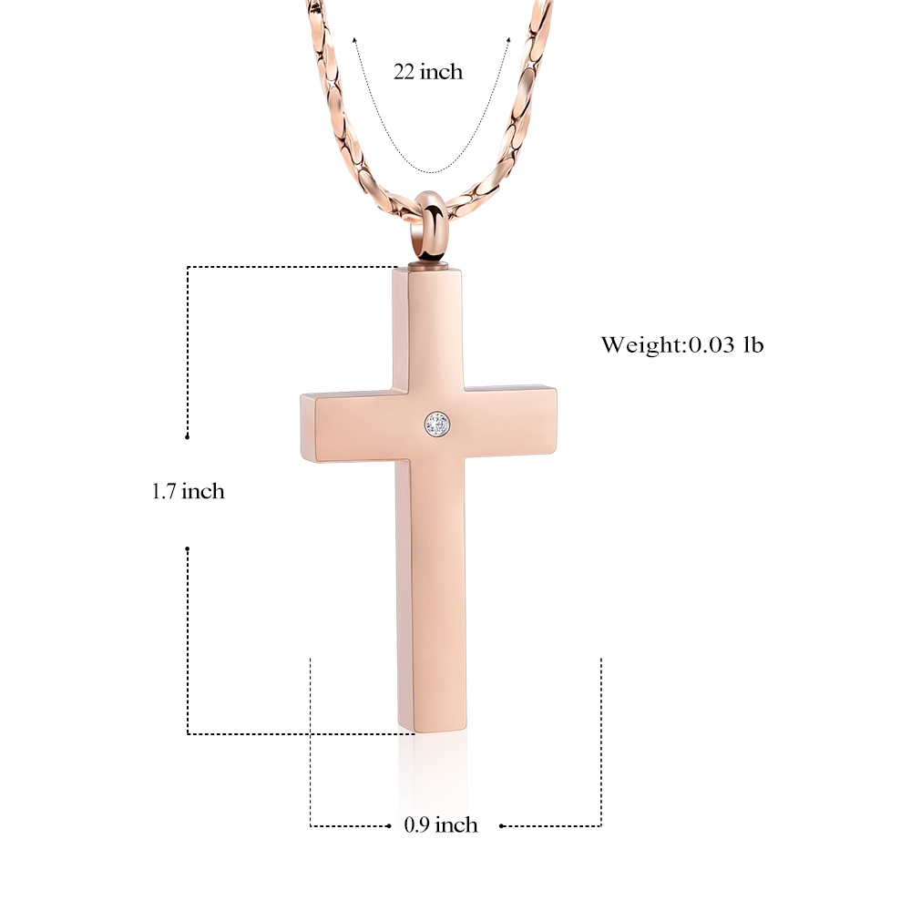 Crystal Cremation Cross Necklace for Ashes Stainless Steel Cross Urn Pendant New