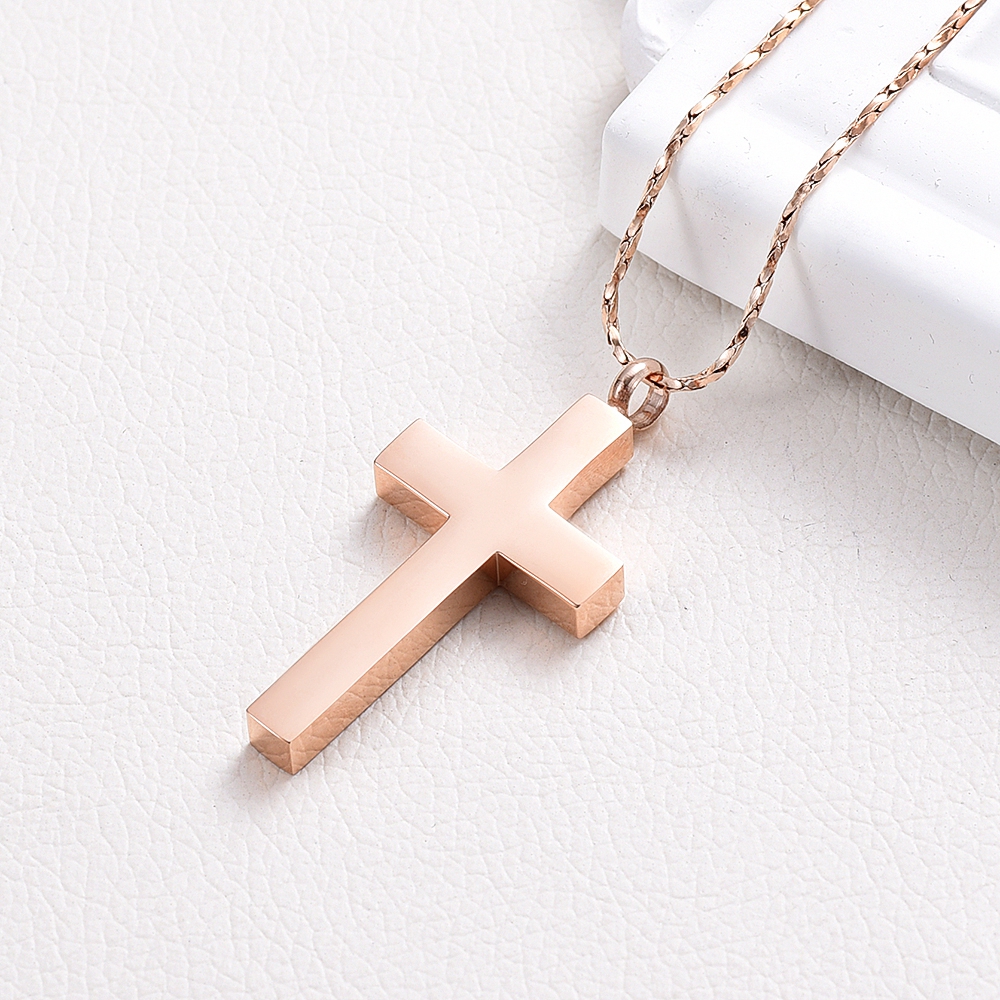 Crystal Cremation Cross Necklace for Ashes Stainless Steel Cross Urn Pendant New