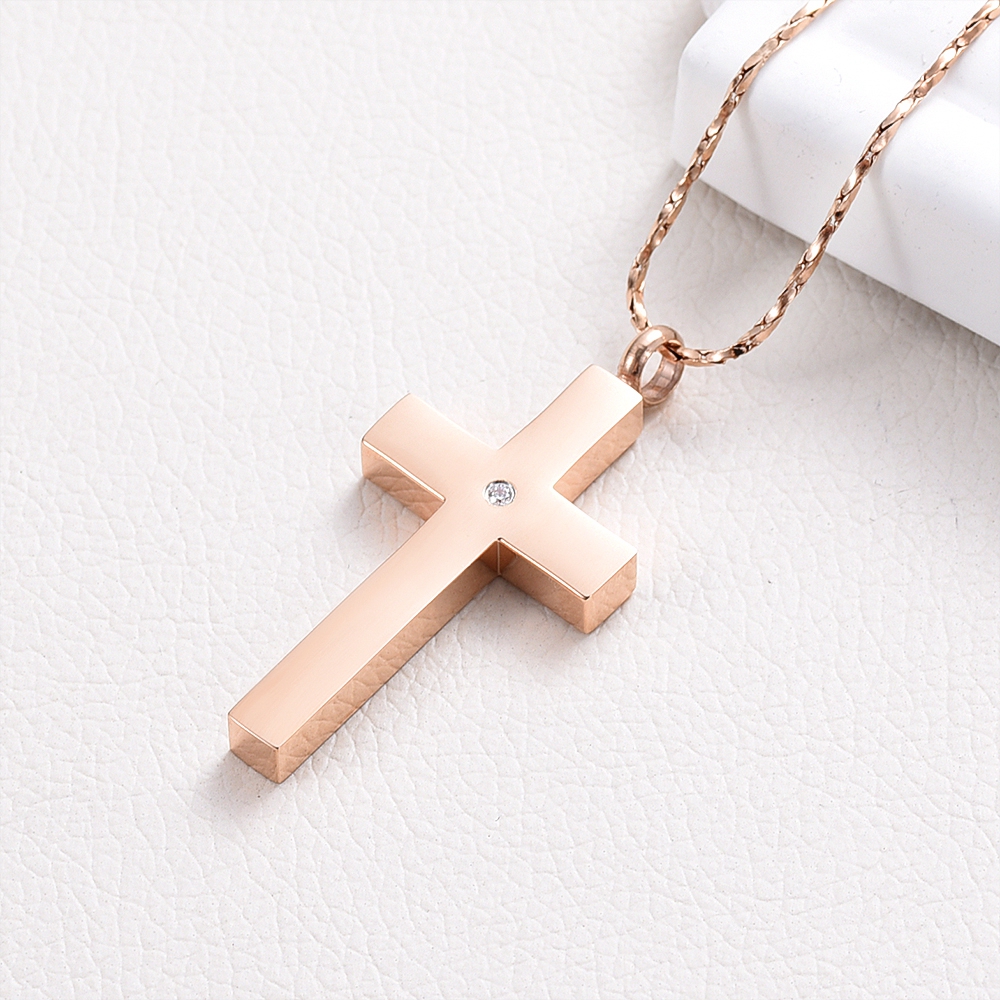 Crystal Cremation Cross Necklace for Ashes Stainless Steel Cross Urn Pendant New