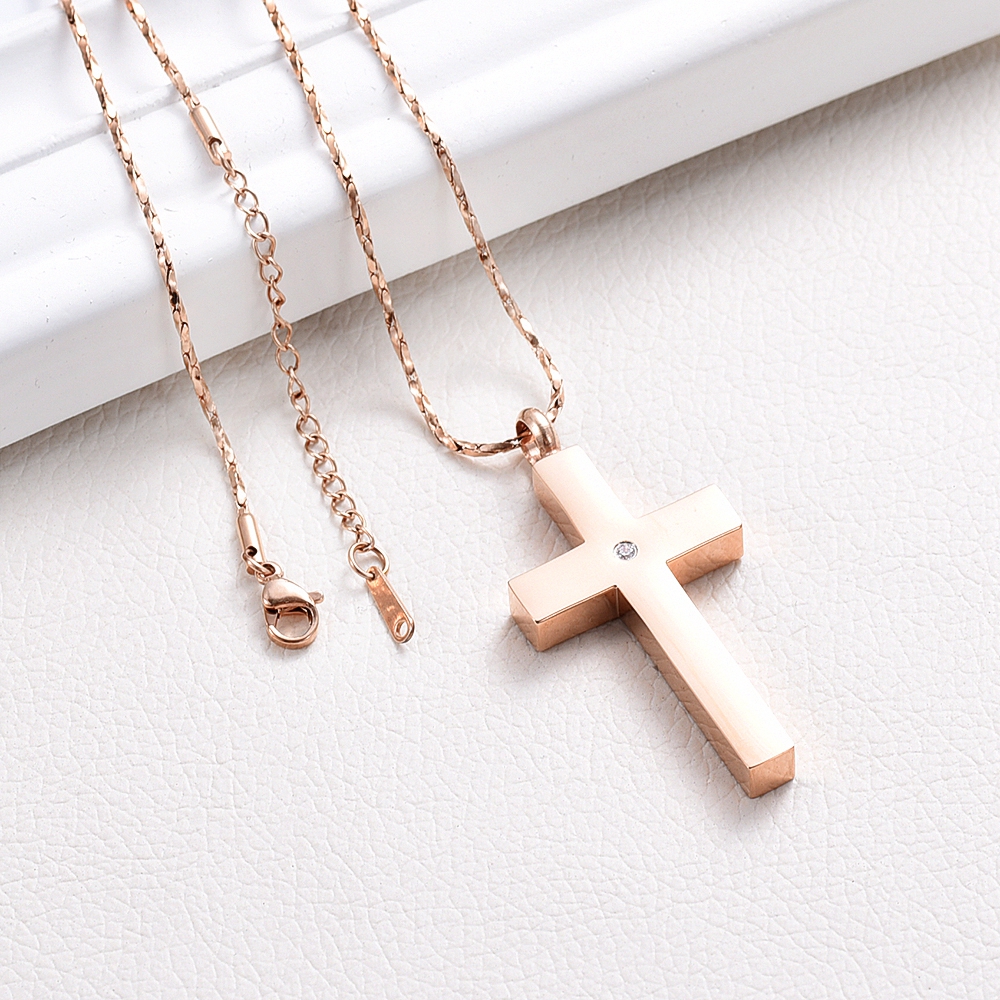 Crystal Cremation Cross Necklace for Ashes Stainless Steel Cross Urn Pendant New