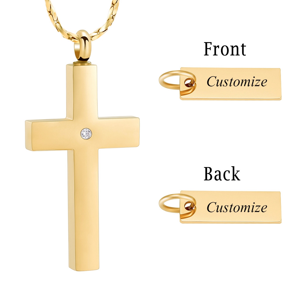 Crystal Cremation Cross Necklace for Ashes Stainless Steel Cross Urn Pendant New