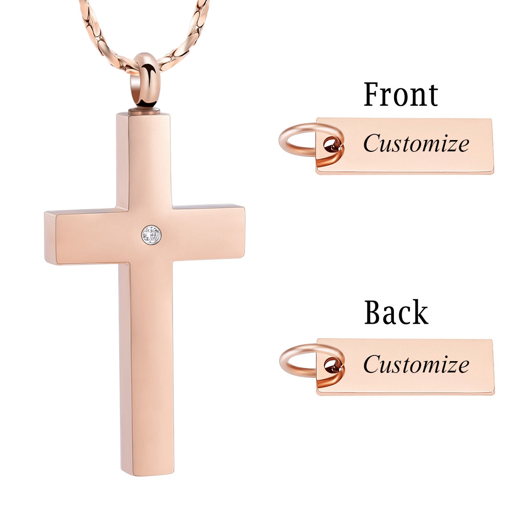 Crystal Cremation Cross Necklace for Ashes Stainless Steel Cross Urn Pendant New