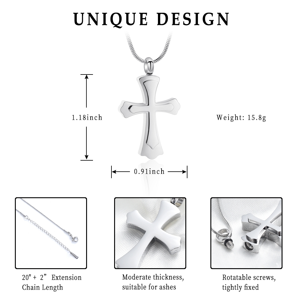 Cross Necklace for Ashes -Stainless Steel Keepsake Religious Cross Cremation Urn