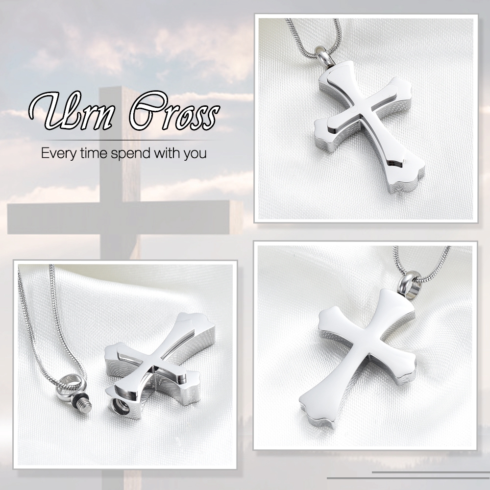 Cross Necklace for Ashes -Stainless Steel Keepsake Religious Cross Cremation Urn