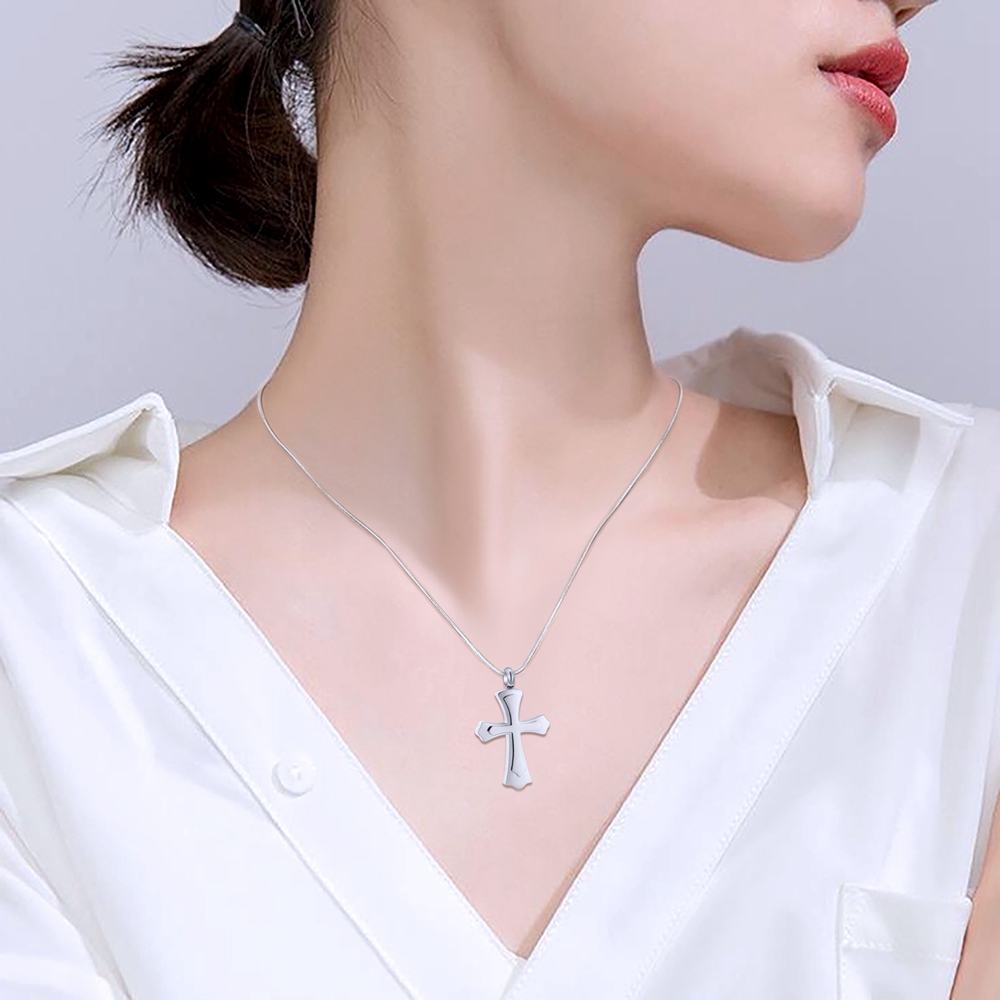 Cross Necklace for Ashes -Stainless Steel Keepsake Religious Cross Cremation Urn