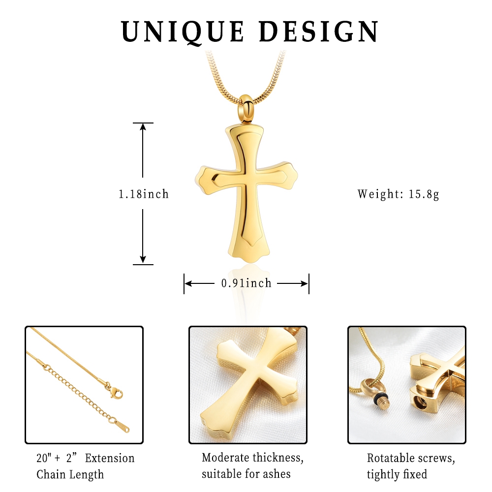 Cross Necklace for Ashes -Stainless Steel Keepsake Religious Cross Cremation Urn