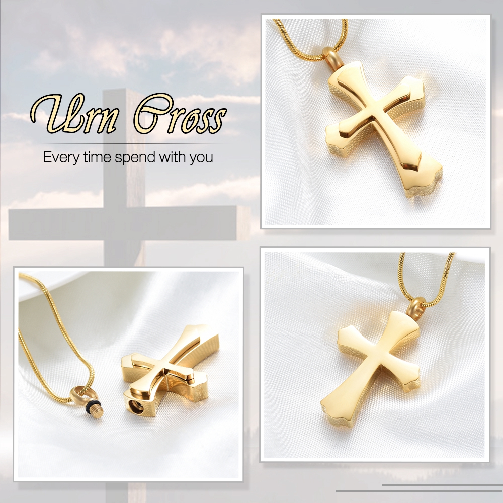 Cross Necklace for Ashes -Stainless Steel Keepsake Religious Cross Cremation Urn