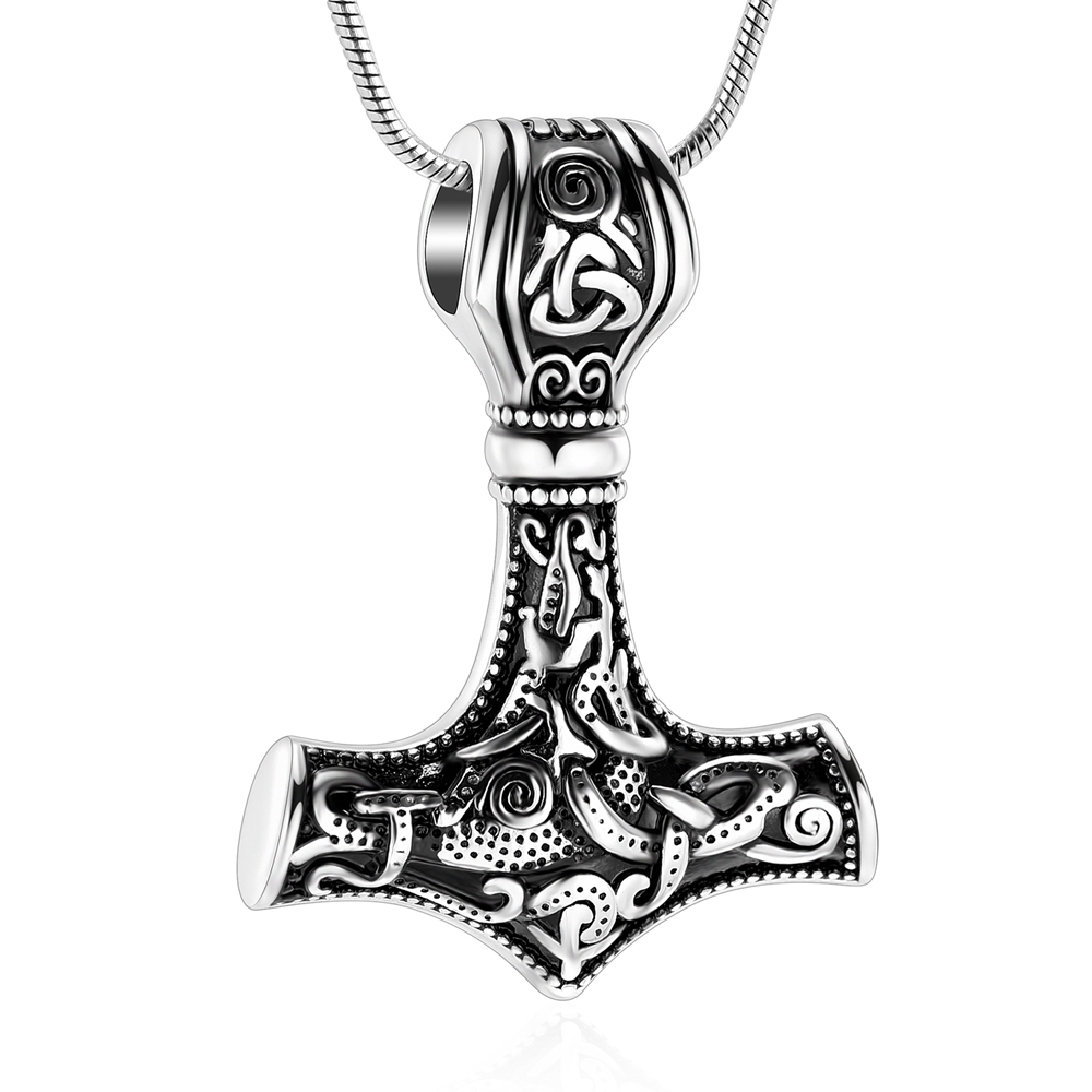 Viking Mjolnir Thor Hammer Cremation Jewelry for Ashes Celtic Knot Urn Necklace