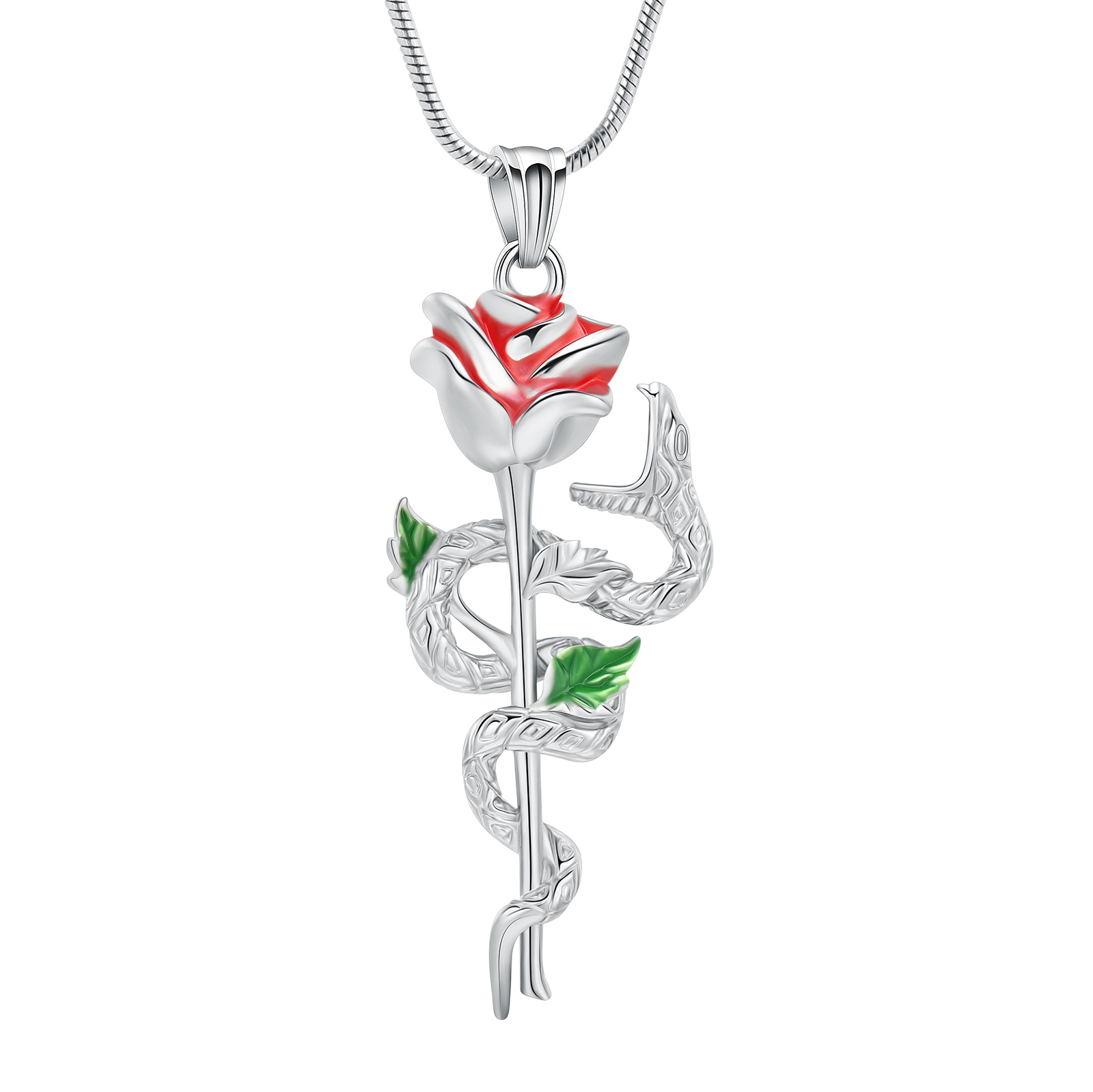 Urn Cremation Necklace Snake Rose Shape Pendant  Women's Gift For Ashes Keepsake