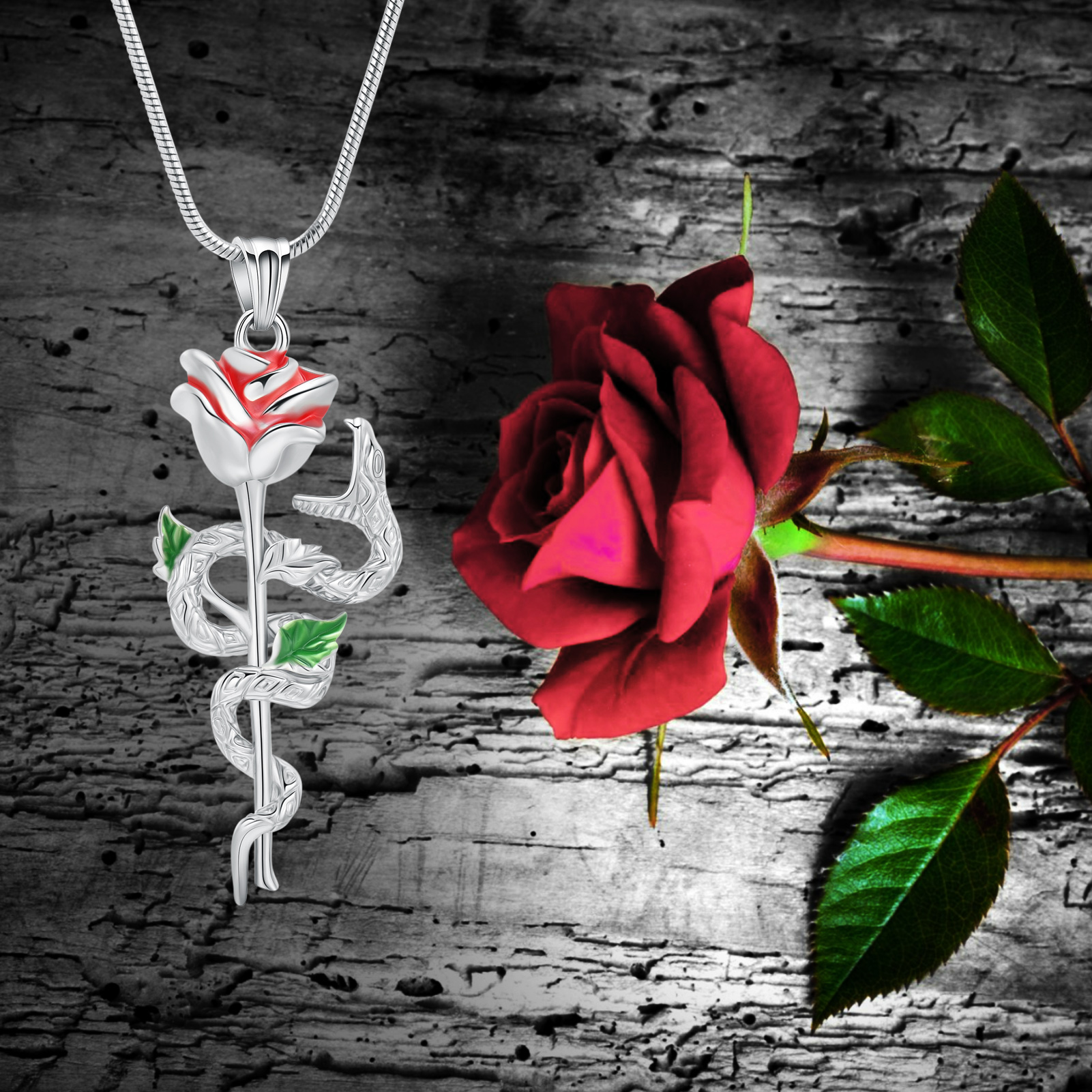 Urn Cremation Necklace Snake Rose Shape Pendant  Women's Gift For Ashes Keepsake