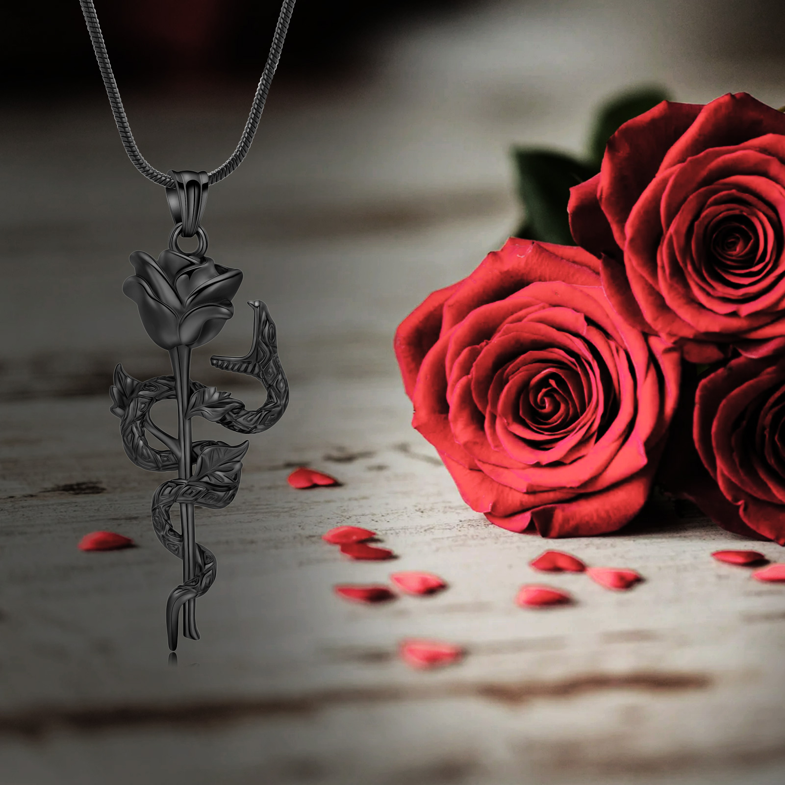 Urn Cremation Necklace Snake Rose Shape Pendant  Women's Gift For Ashes Keepsake