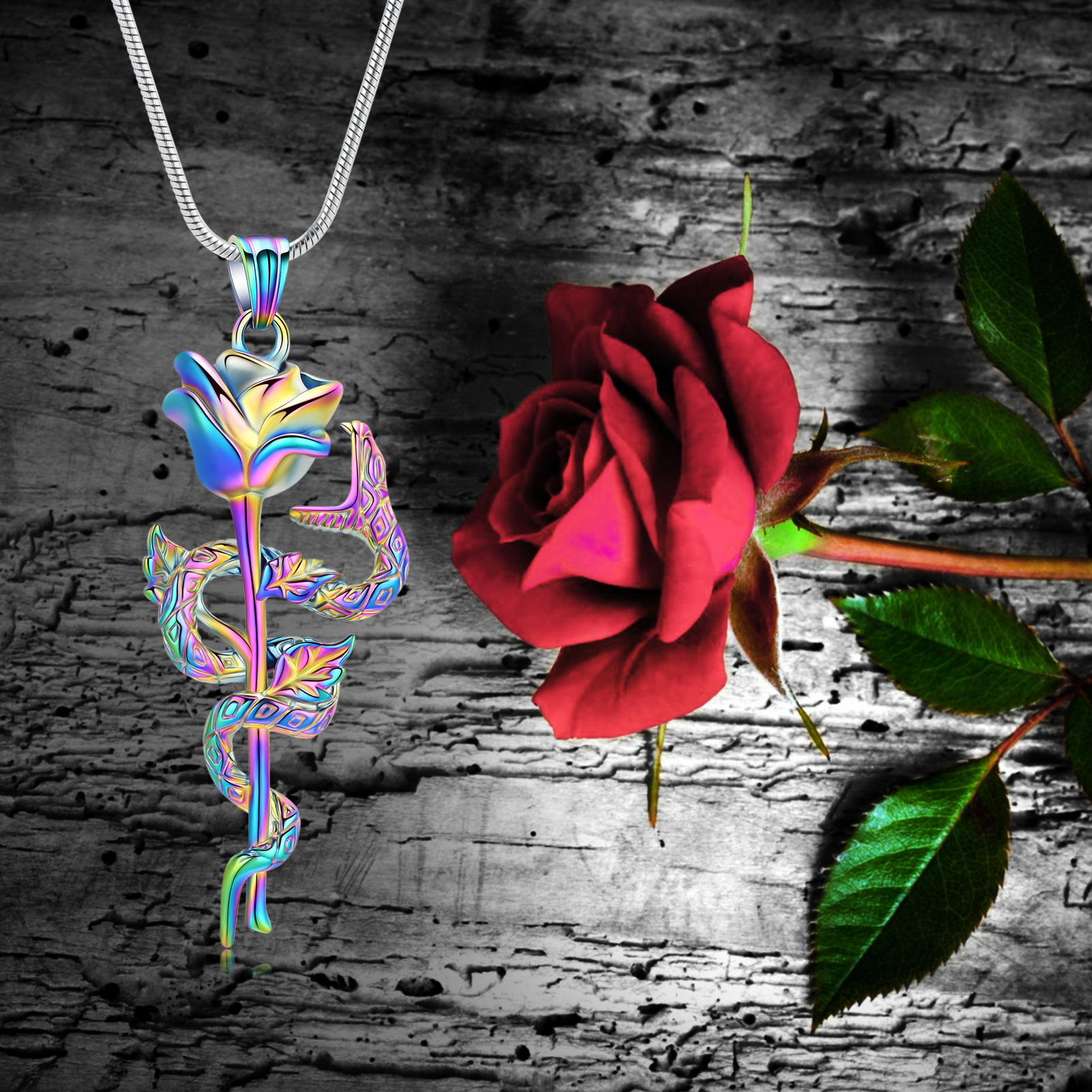 Urn Cremation Necklace Snake Rose Shape Pendant  Women's Gift For Ashes Keepsake