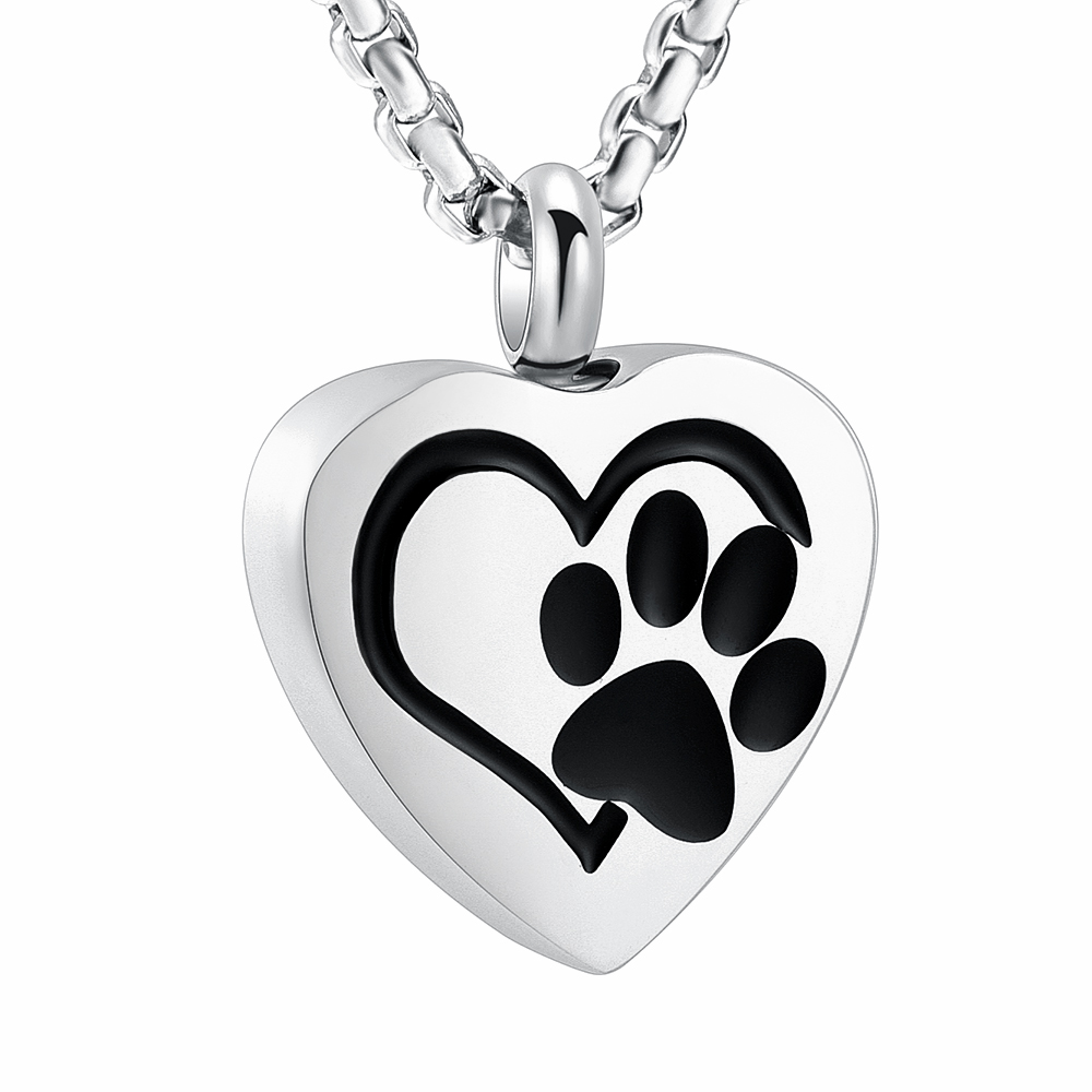 Heart Urn Necklace For Ashes Stainless Steel Paw Print Pendant Women Memorial