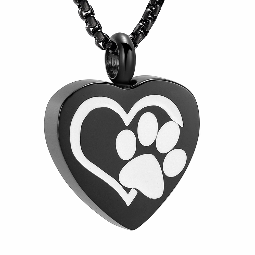 Heart Urn Necklace For Ashes Stainless Steel Paw Print Pendant Women Memorial