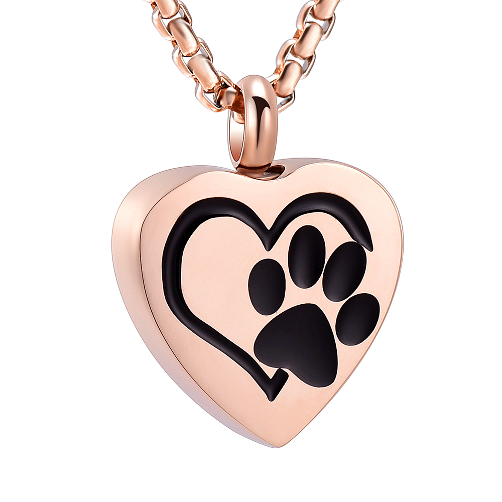 Heart Urn Necklace For Ashes Stainless Steel Paw Print Pendant Women Memorial