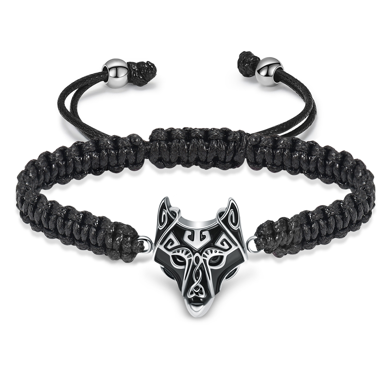 Adjustable Manmade Braided Ashes Wolf Head Urn Bracelet Cremation Memorial Gifts