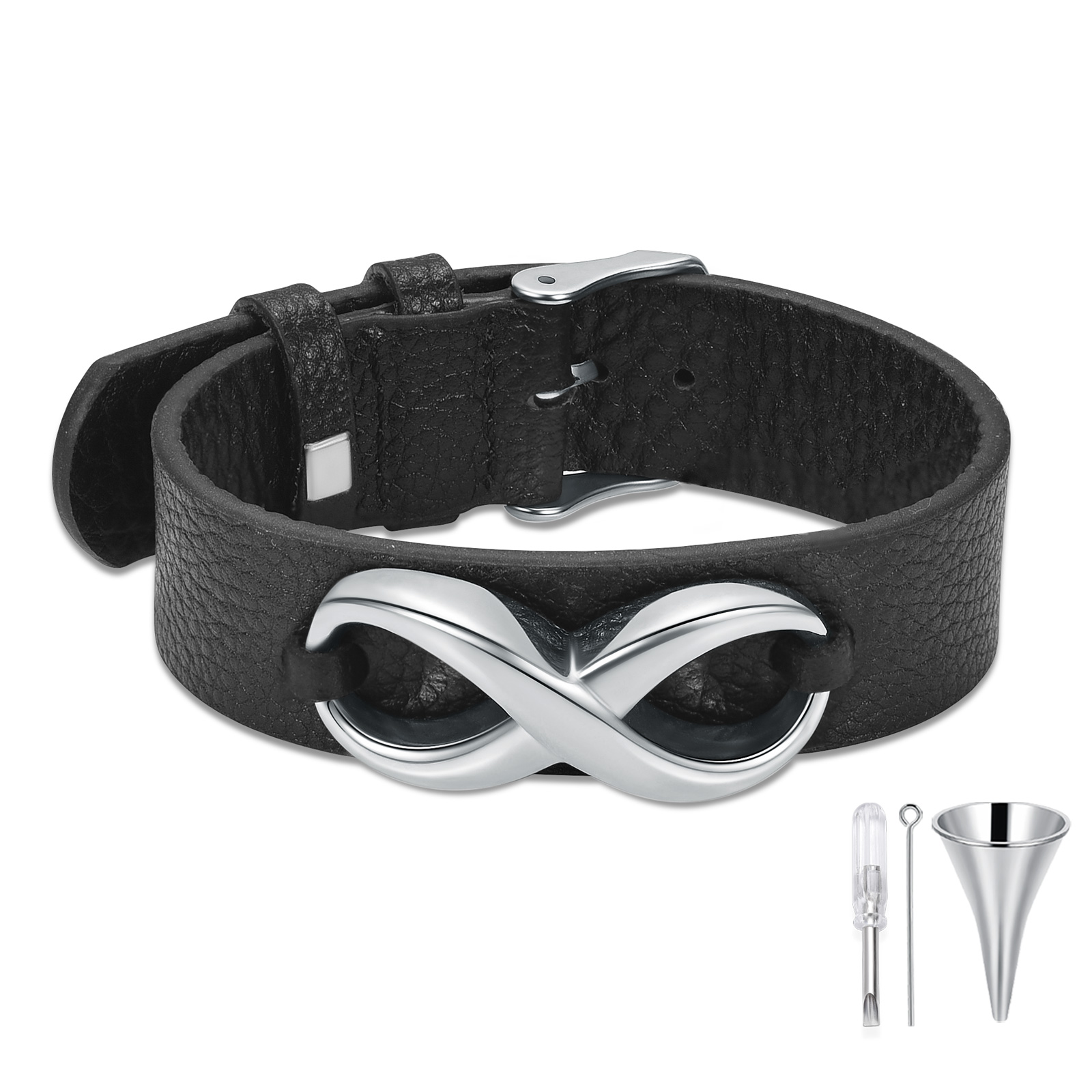 Men's Cremation Bracelet Infinity Urn Bracelet for Ashes Genuine Leather Bangle - Picture 12 of 37