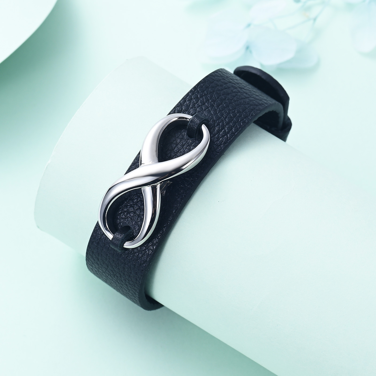 Men's Cremation Bracelet Infinity Urn Bracelet for Ashes Genuine Leather Bangle - Picture 15 of 37