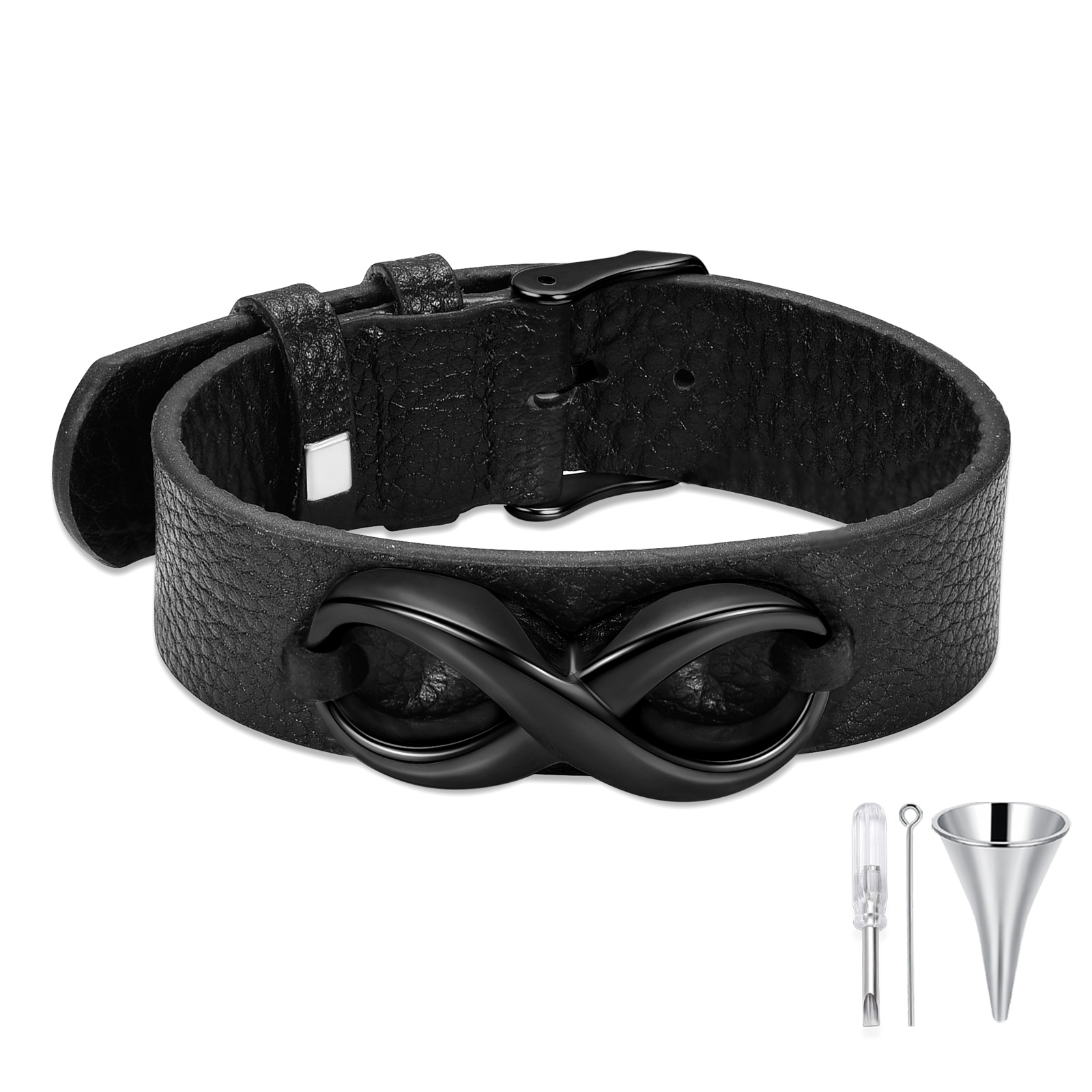 Men's Cremation Bracelet Infinity Urn Bracelet for Ashes Genuine Leather Bangle - Picture 20 of 37
