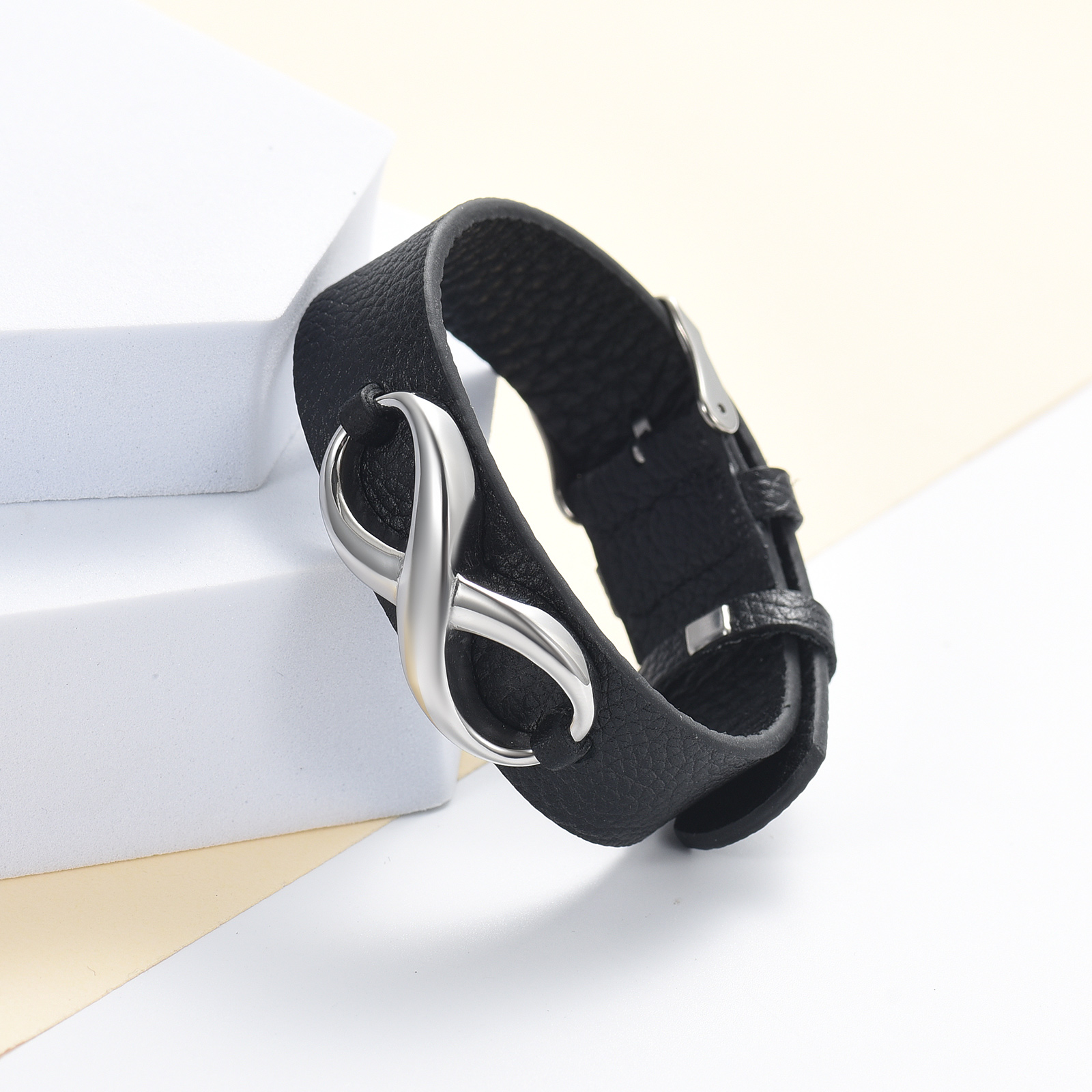 Men's Cremation Bracelet Infinity Urn Bracelet for Ashes Genuine Leather Bangle - Picture 18 of 37