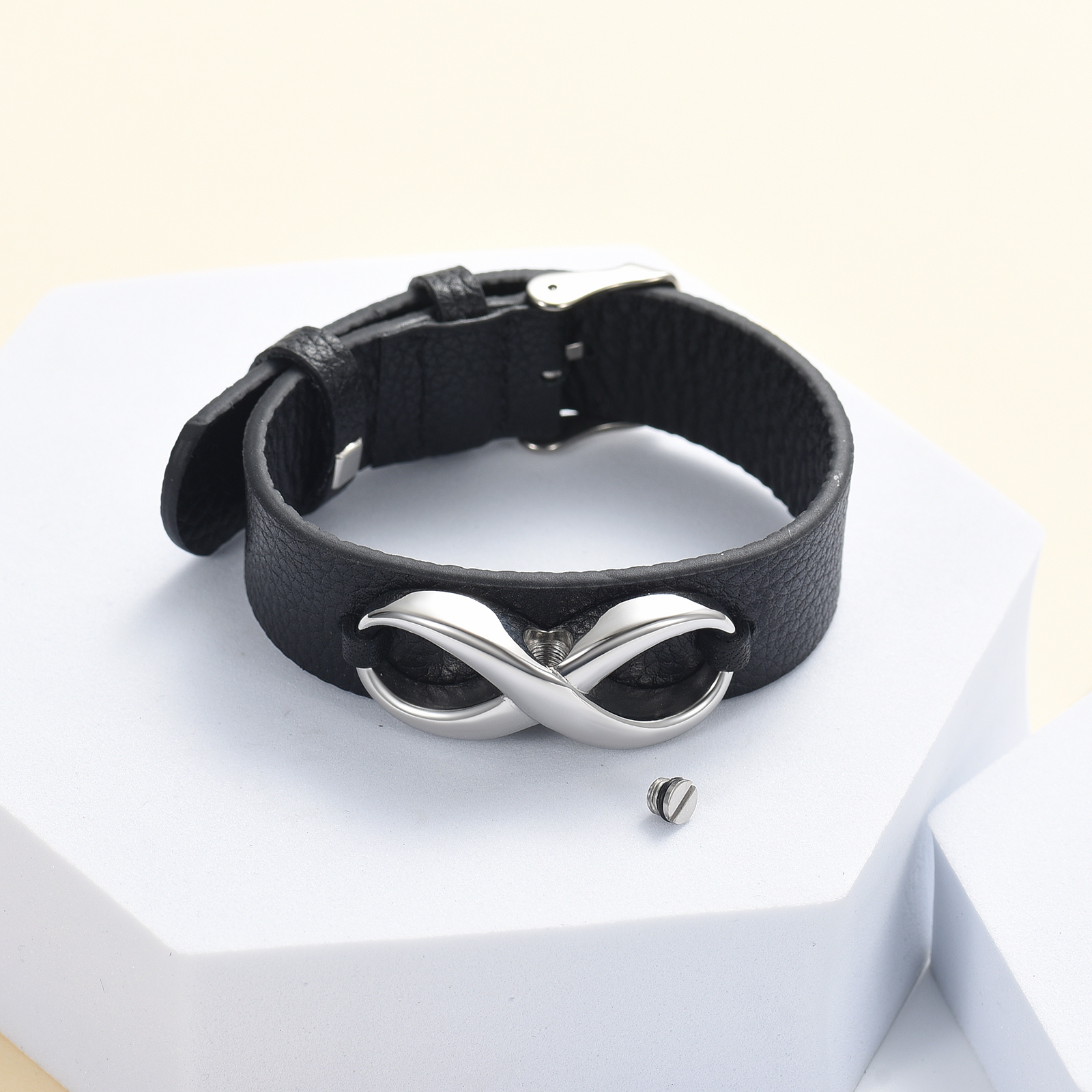 Men's Cremation Bracelet Infinity Urn Bracelet for Ashes Genuine Leather Bangle - Picture 19 of 37