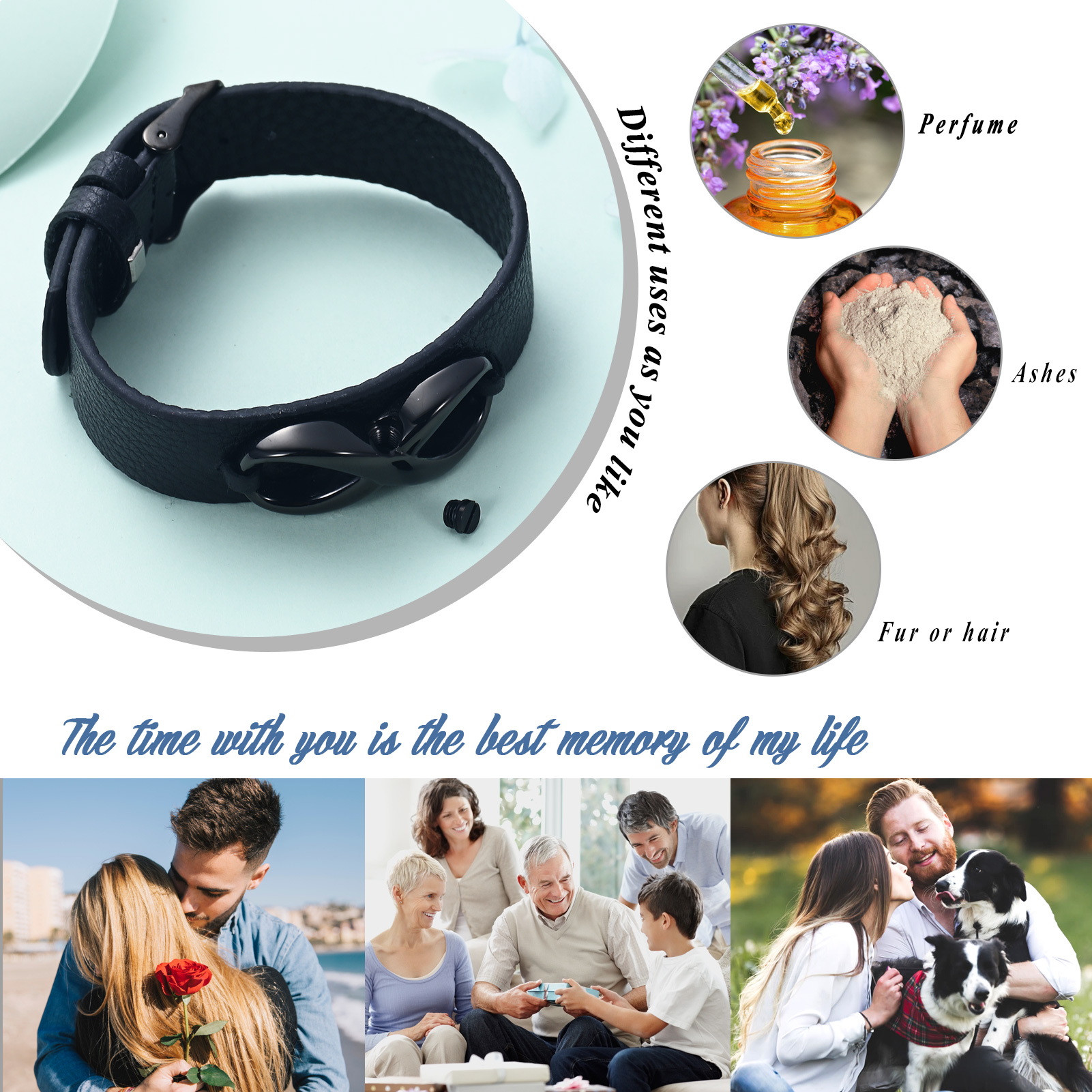 Men's Cremation Bracelet Infinity Urn Bracelet for Ashes Genuine Leather Bangle - Picture 22 of 37