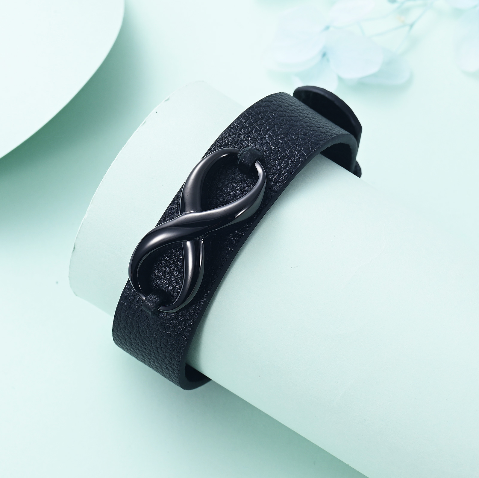 Men's Cremation Bracelet Infinity Urn Bracelet for Ashes Genuine Leather Bangle - Picture 23 of 37