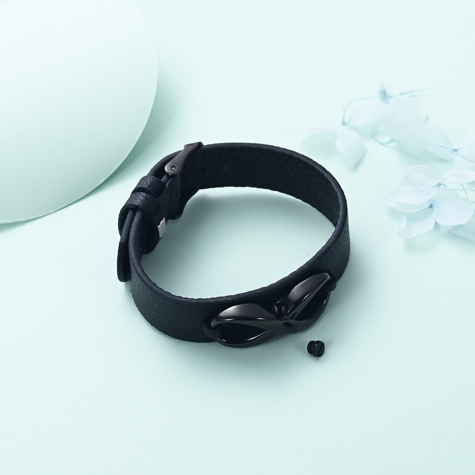 Men's Cremation Bracelet Infinity Urn Bracelet for Ashes Genuine Leather Bangle - Picture 25 of 37