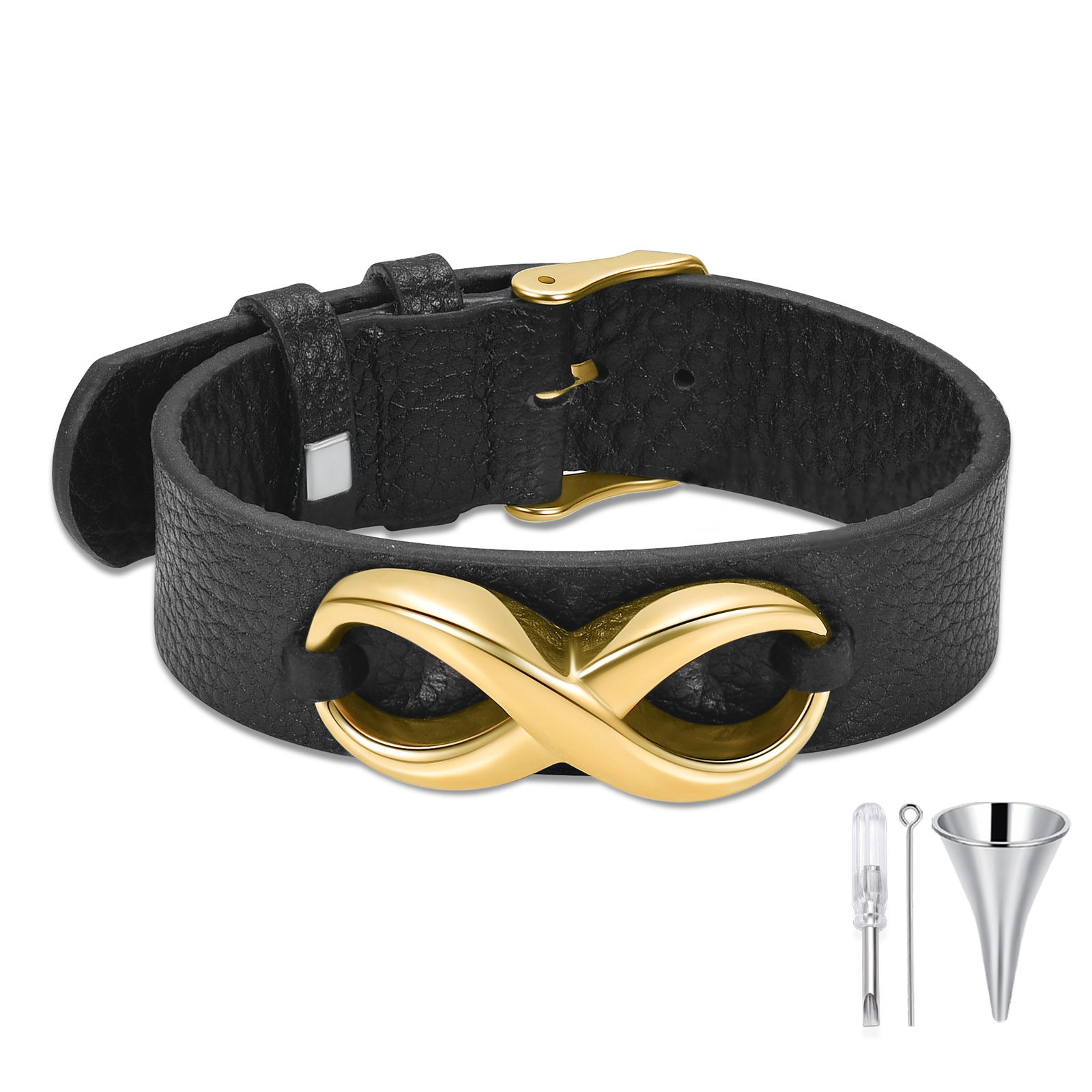 Men's Cremation Bracelet Infinity Urn Bracelet for Ashes Genuine Leather Bangle - Picture 26 of 37