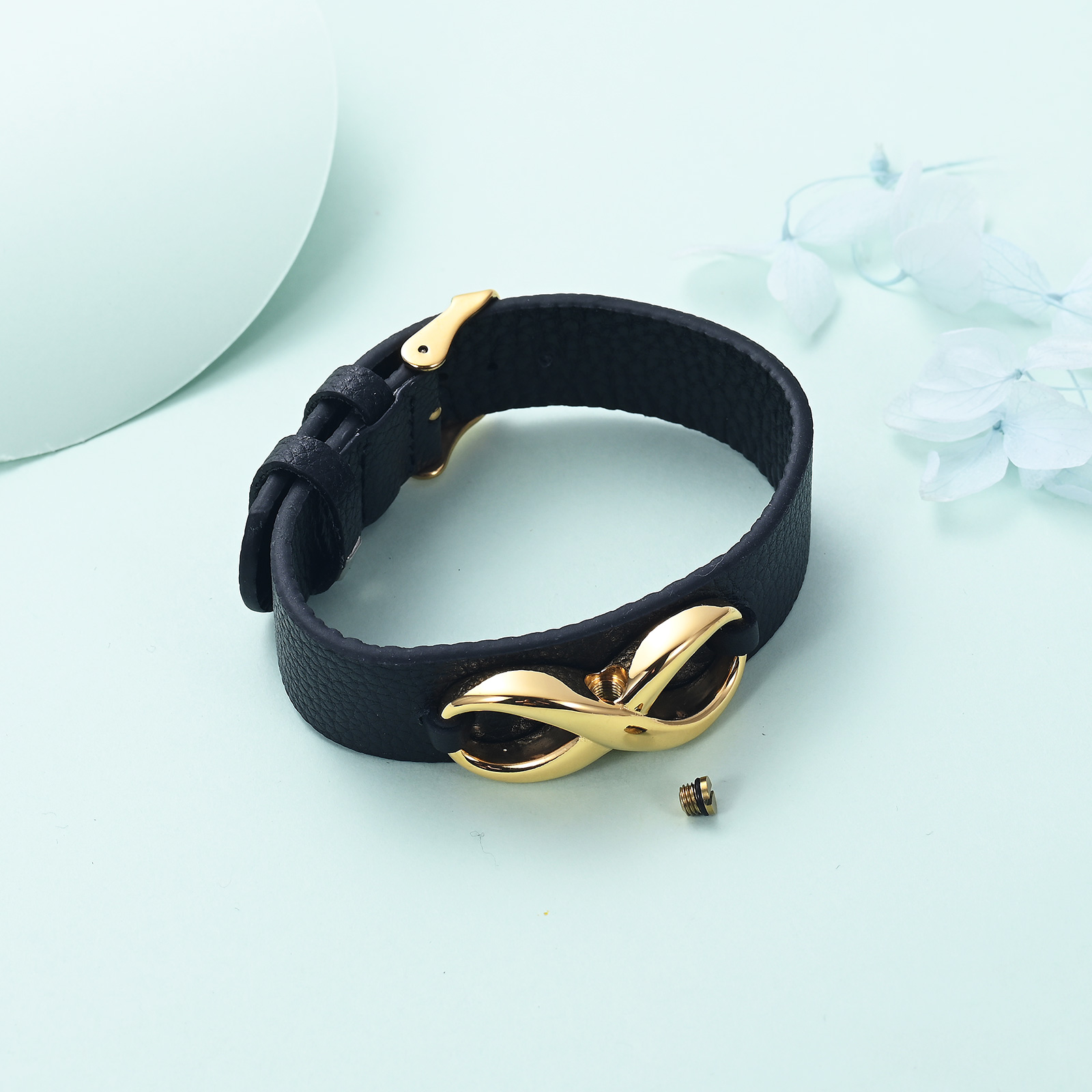 Men's Cremation Bracelet Infinity Urn Bracelet for Ashes Genuine Leather Bangle - Picture 30 of 37