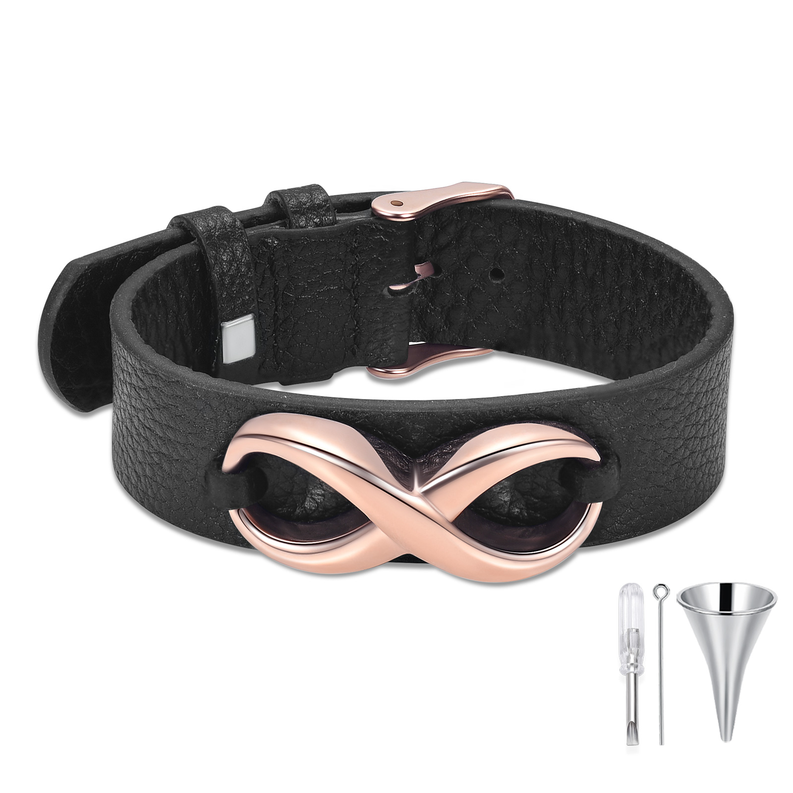 Men's Cremation Bracelet Infinity Urn Bracelet for Ashes Genuine Leather Bangle - Picture 32 of 37