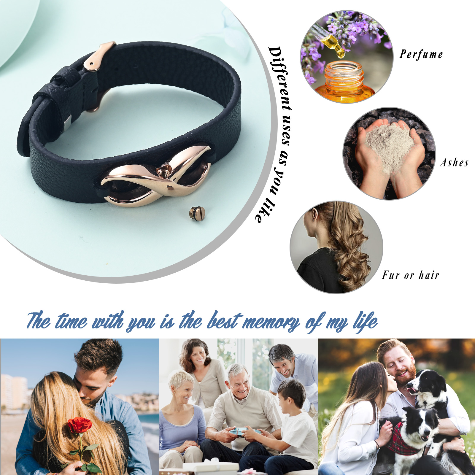 Men's Cremation Bracelet Infinity Urn Bracelet for Ashes Genuine Leather Bangle - Picture 34 of 37