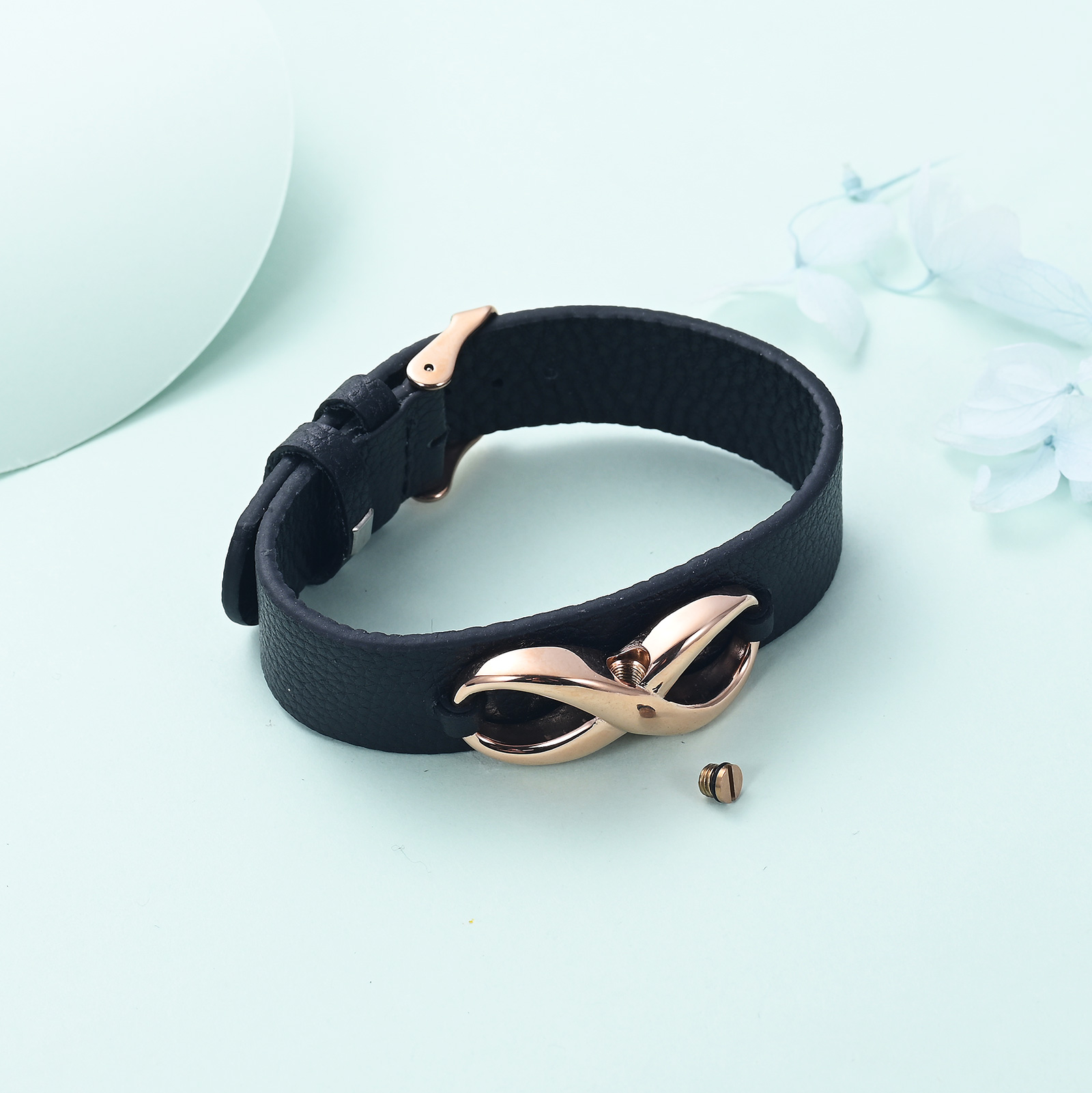 Men's Cremation Bracelet Infinity Urn Bracelet for Ashes Genuine Leather Bangle - Picture 36 of 37