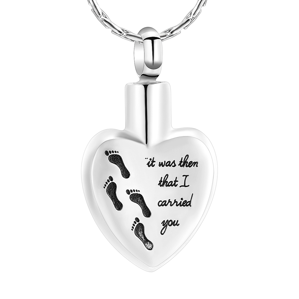 Foot Print Heart Ashes Pendant Memorial Necklace Cremation Urns Pendant Jewelry