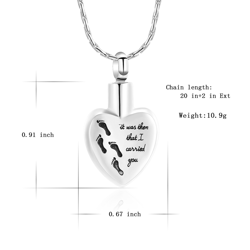 Foot Print Heart Ashes Pendant Memorial Necklace Cremation Urns Pendant Jewelry