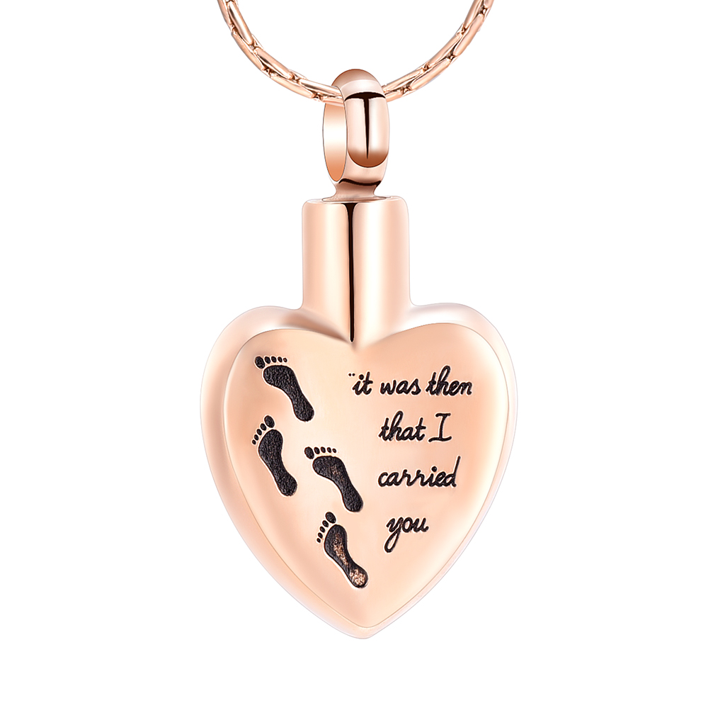 Foot Print Heart Ashes Pendant Memorial Necklace Cremation Urns Pendant Jewelry