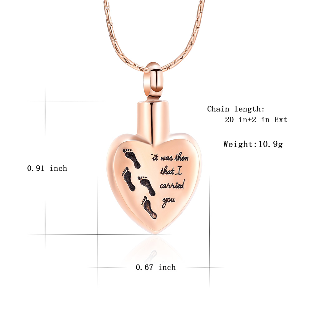 Foot Print Heart Ashes Pendant Memorial Necklace Cremation Urns Pendant Jewelry