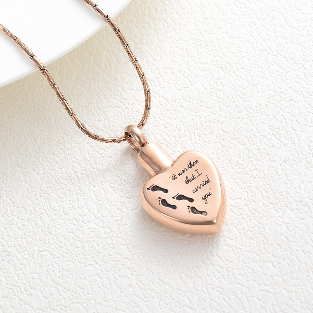 Foot Print Heart Ashes Pendant Memorial Necklace Cremation Urns Pendant Jewelry