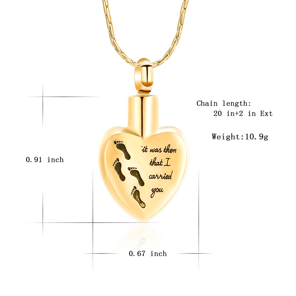 Foot Print Heart Ashes Pendant Memorial Necklace Cremation Urns Pendant Jewelry